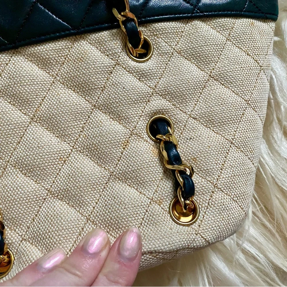 Chanel Vintage Navy Canvas Beige Mini Tote Bag - Picture 10 of 16